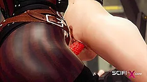 Ballgagged cuffed girl gets fucked by black masked woman