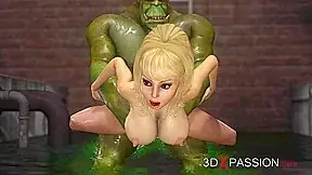 Big monster plays with a hot sexy girl in the sewer