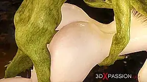 Sex in the mystical cave! Green monster Boggles fucks hard a young queen