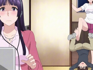 Tiny guy overwhelmed by tall athletic anime giantess babes